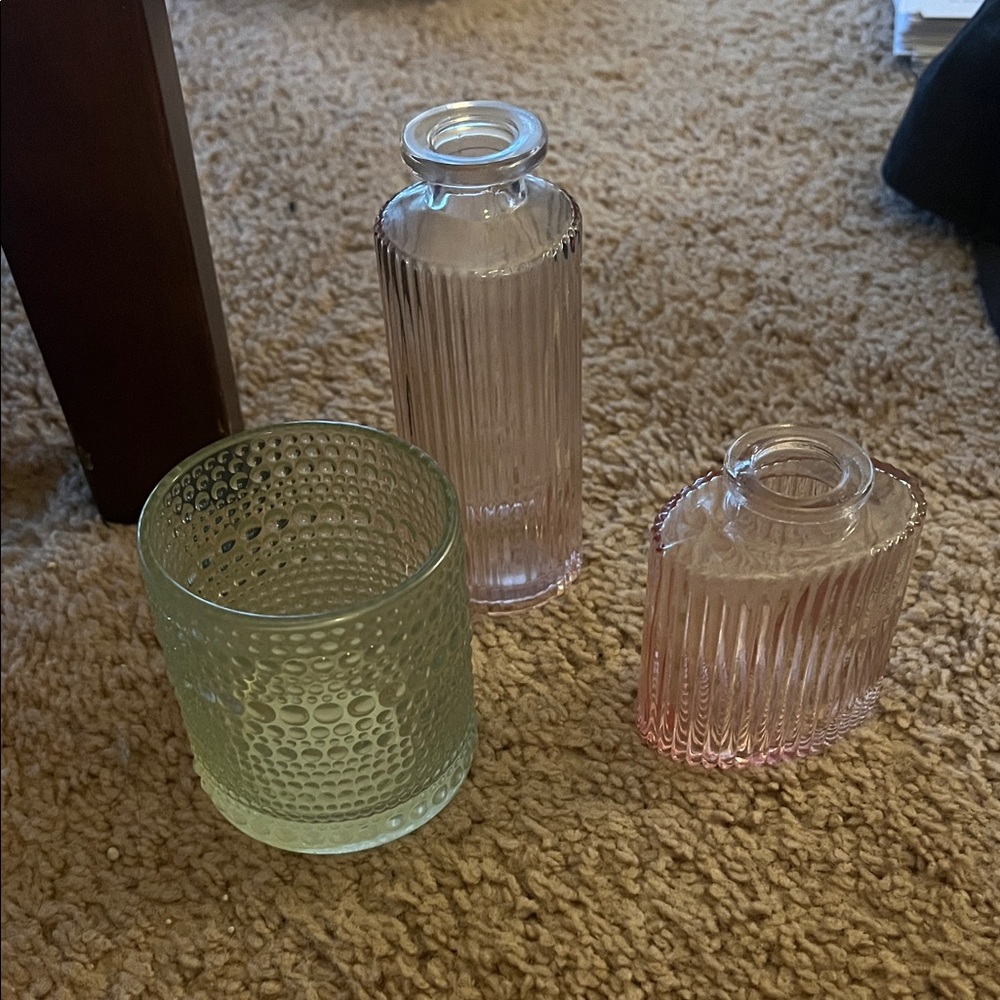 Elegant Glass Vase Set - Pink and Green